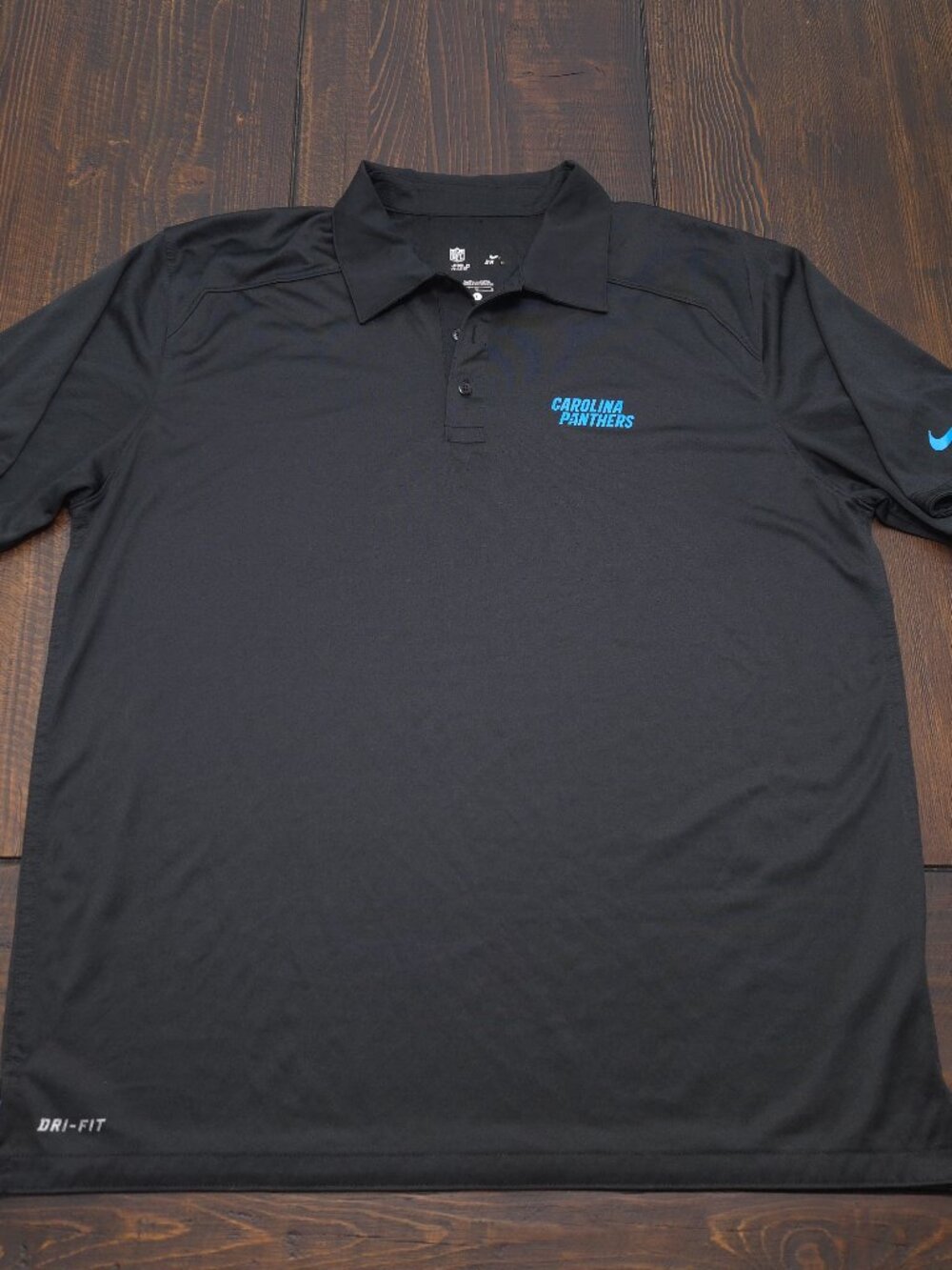Nike Carolina Panthers Polo Shirt Mens Large Black Dri Fit NFL On Field 537389